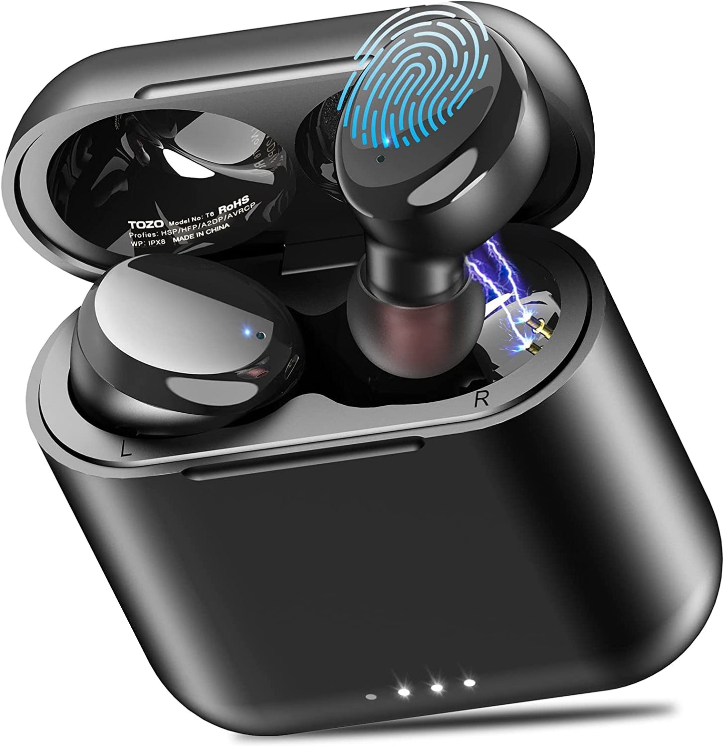 T6 True Wireless Earbuds Bluetooth 5.3 Headphones Touch Control with Wireless Charging Case IPX8 Waterproof Stereo Earphones In-Ear Built-In Mic Headset Premium Deep Bass Black